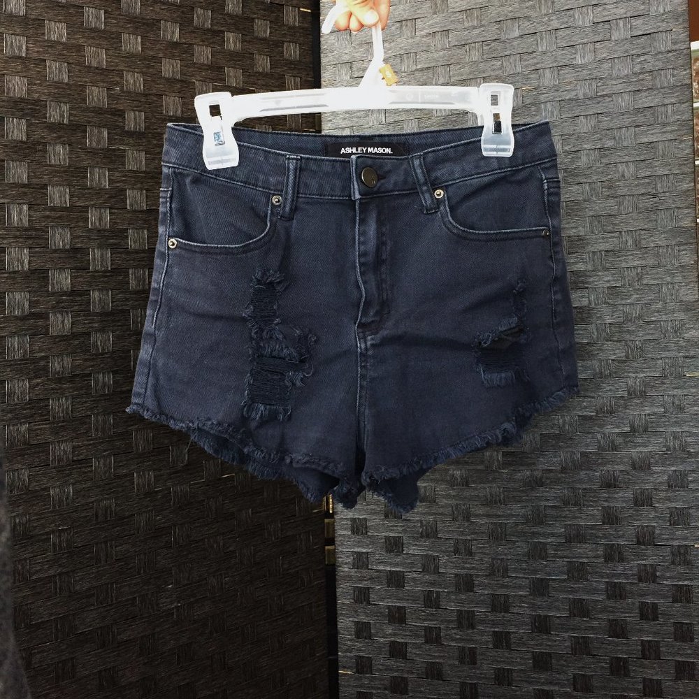 High Waist Black Denim Shorts
